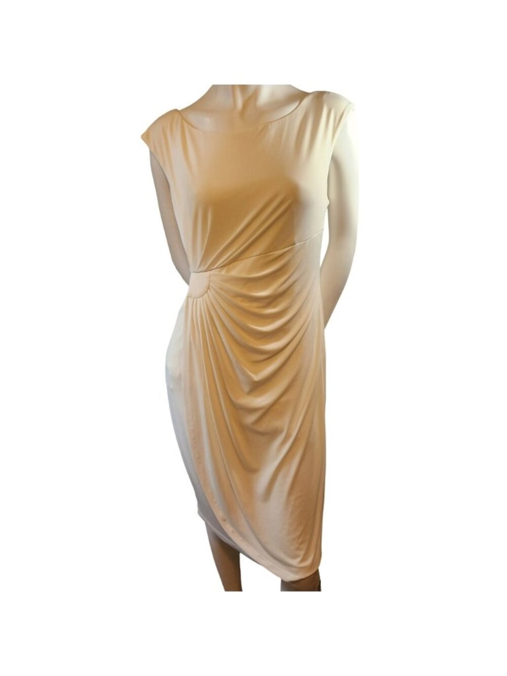 Connected Apparel Ivory Draped Faux Wrap Sheath Dress Size 12 Cream Sleeveless